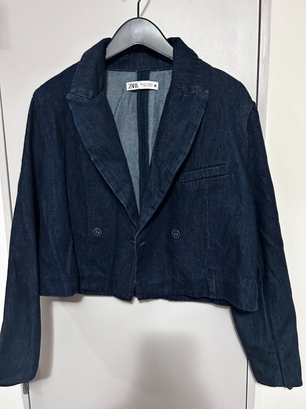 Zara Dark Denim 2Pc Set Cropped Double Breasted Blazer+Pleated Mini Skirt S